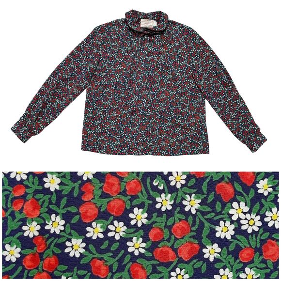Pendleton Tops - VTG Pendleton Country Sophisticates Floral Tie Blouse Daisy Rose Navy Petite M